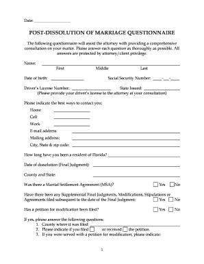 Post-Dissolution of Marriage Questionnaire