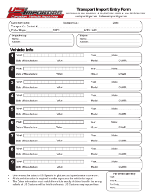 Transport Import Entry Form
