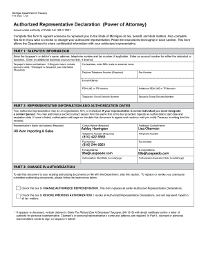 Michigan Authorized Representative Declaration (Power of Attorney)