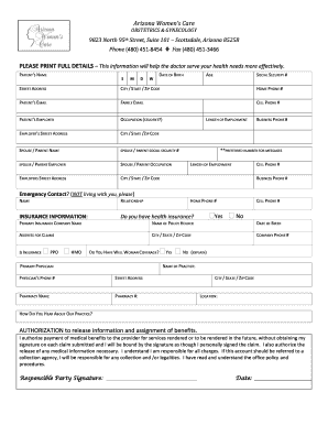 Arizona Women's Care Patient Information Form
