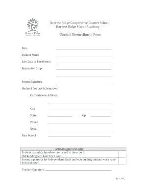 Fillable Online harvestridgeschool Student Exit Form - Harvest Ridge ...
