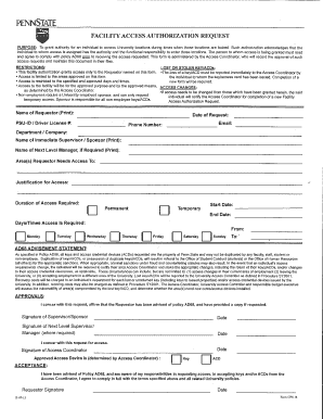 Penn State Facility Access Authorization Request