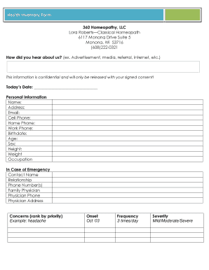 Health Inventory Form