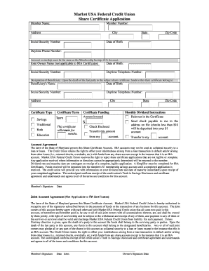 Market USA Federal Credit Union Share Certificate Application