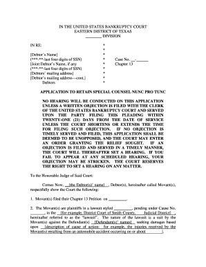 Application to Retain Special Counsel Nunc Pro Tunc