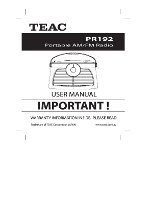 TEAC Portable AM/FM Radio Warranty Card