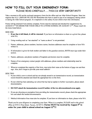 Emergency Information and Immunization Record Card