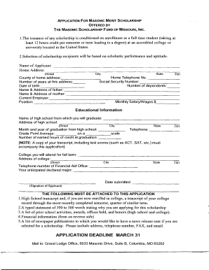 CRITERIA FOR ALL MASONIC SCHOLARSHIPS