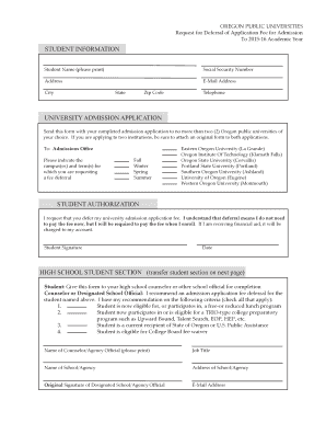 Oregon Public Universities Application Fee Deferral Request