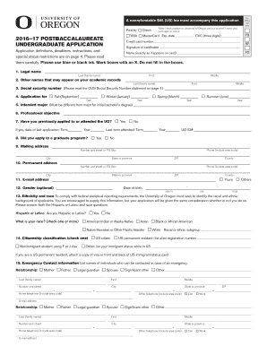 University of Oregon Postbaccalaureate Undergraduate Application