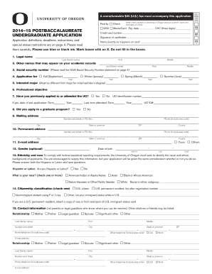 University of Oregon Postbaccalaureate Undergraduate Application