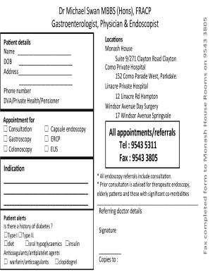Gastroscopy/Colonoscopy Patient Information Form