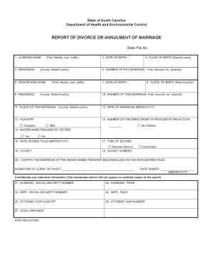 South Carolina Divorce or Annulment Report