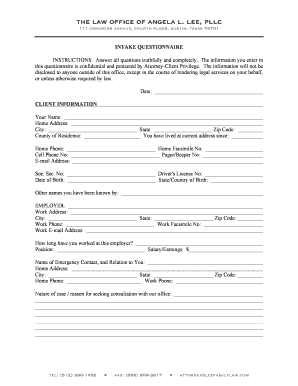 Intake Questionnaire for Legal Consultation