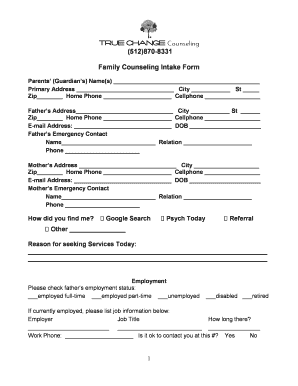 Family Counseling Intake Form