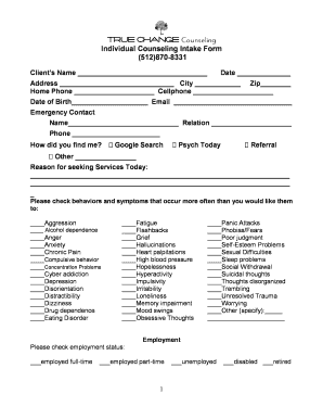 Individual Counseling Intake Form
