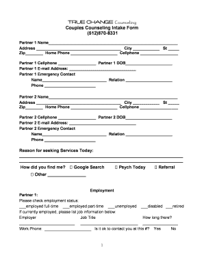 Couples Counseling Intake Form