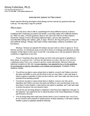 Adolescent Assent to Treatment Form