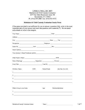Mediation & Child Custody Evaluation Intake Form