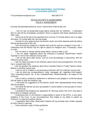 Visitation Services Policy Agreement