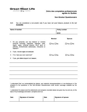Quebec Non-Smoker Questionnaire