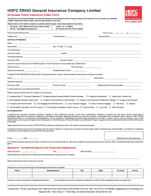 HDFC ERGO Overseas Travel Insurance Claim Form