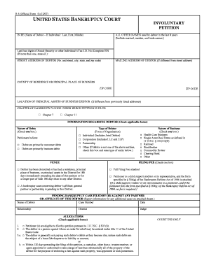 US Bankruptcy Involuntary Petition