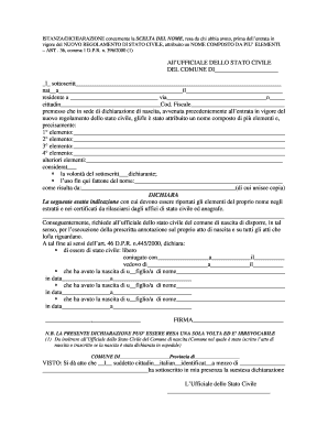 ISTANZA/DICHIARAZIONE concernente la SCELTA DEL NOME