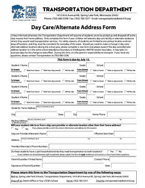 Day Care Alternate Address Form
