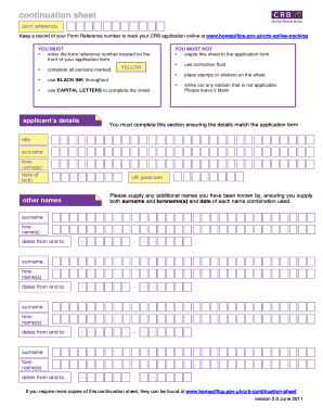 UK CRB Application Continuation Sheet