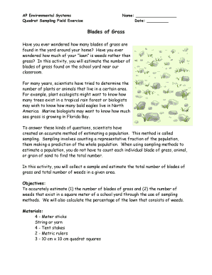 quadrat sampling worksheet pdf