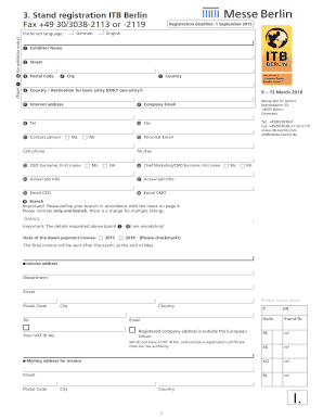 ITB Berlin Stand Registration Form