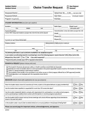 Washington State School Choice Transfer Request