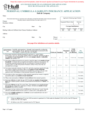 Personal Umbrella Liability Insurance Application