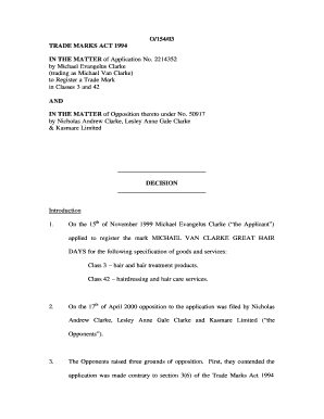 Trade Mark Opposition Decision O15403 Michael Evangelus Clarke trading as Michael Van Clarke Nicholas Andrew Clarke Lesley Anne Gale Clarke and Kiasmare Limited - patent gov