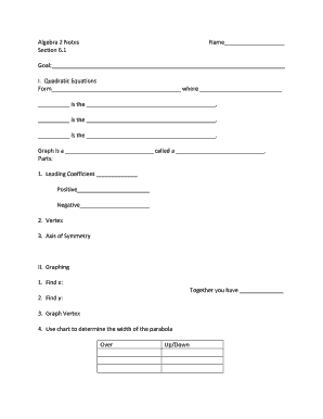 Algebra 2 Quadratic Equations Notes
