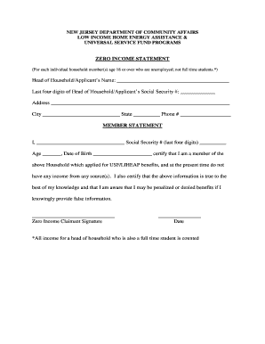 New Jersey Zero Income Statement