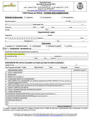 Scheda di denuncia: TARI (Tassa sui Rifiuti) - UTENZE NON DOMESTICHE