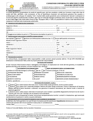 Consenso Informato Specifico per Analisi Genetiche