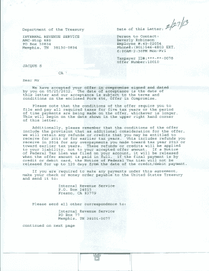IRS Offer in Compromise Acceptance Letter