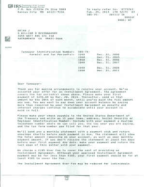IRS Installment Agreement Letter