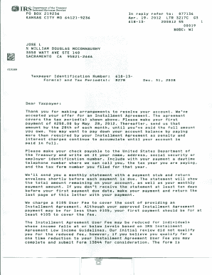 IRS Installment Agreement Letter