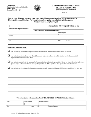 Washington State Claim Authorization to Release