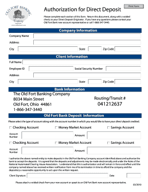 Direct Deposit Authorization Form