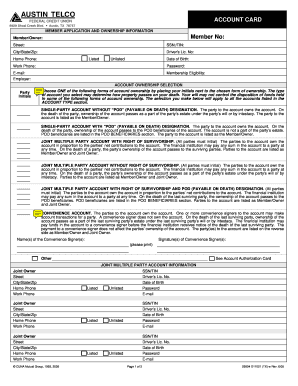 Austin Telco FCU New Account Set-Up Sheet