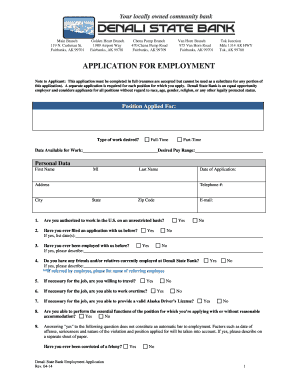 Denali State Bank Employment Application