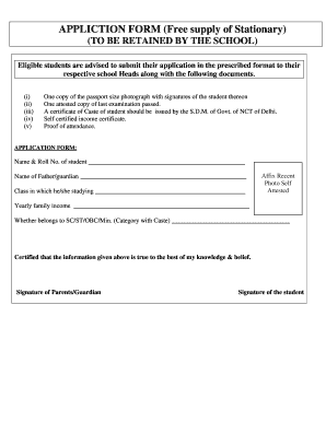 Free Supply of Stationary Application Form