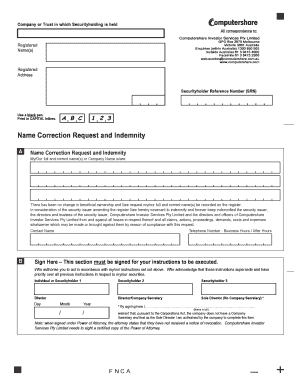 Name Correction Request and Indemnity