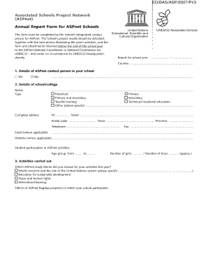 Annual Report Form for ASPnet Schools