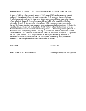 Form 20A and 21A Drug License Application